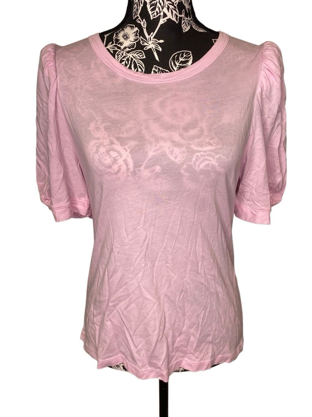 A New Day Pink Puff Sleeve Top Cotton Modal Ruched Blouse Coquette Casual Tshirt
